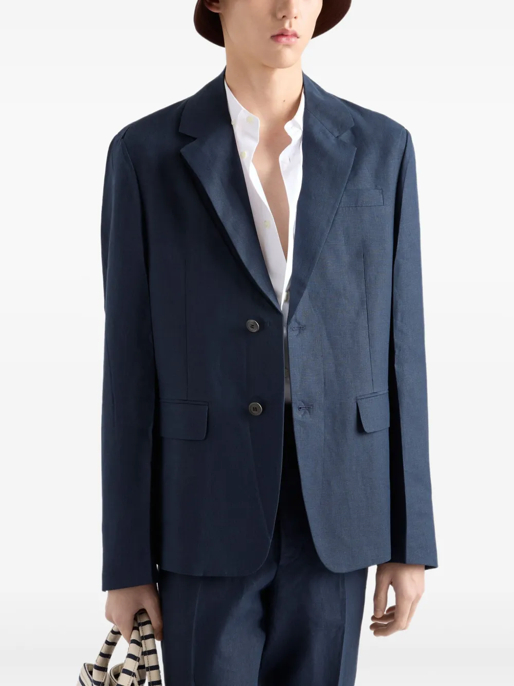 Prada Linnen blazer met enkele rij knopen Blauw