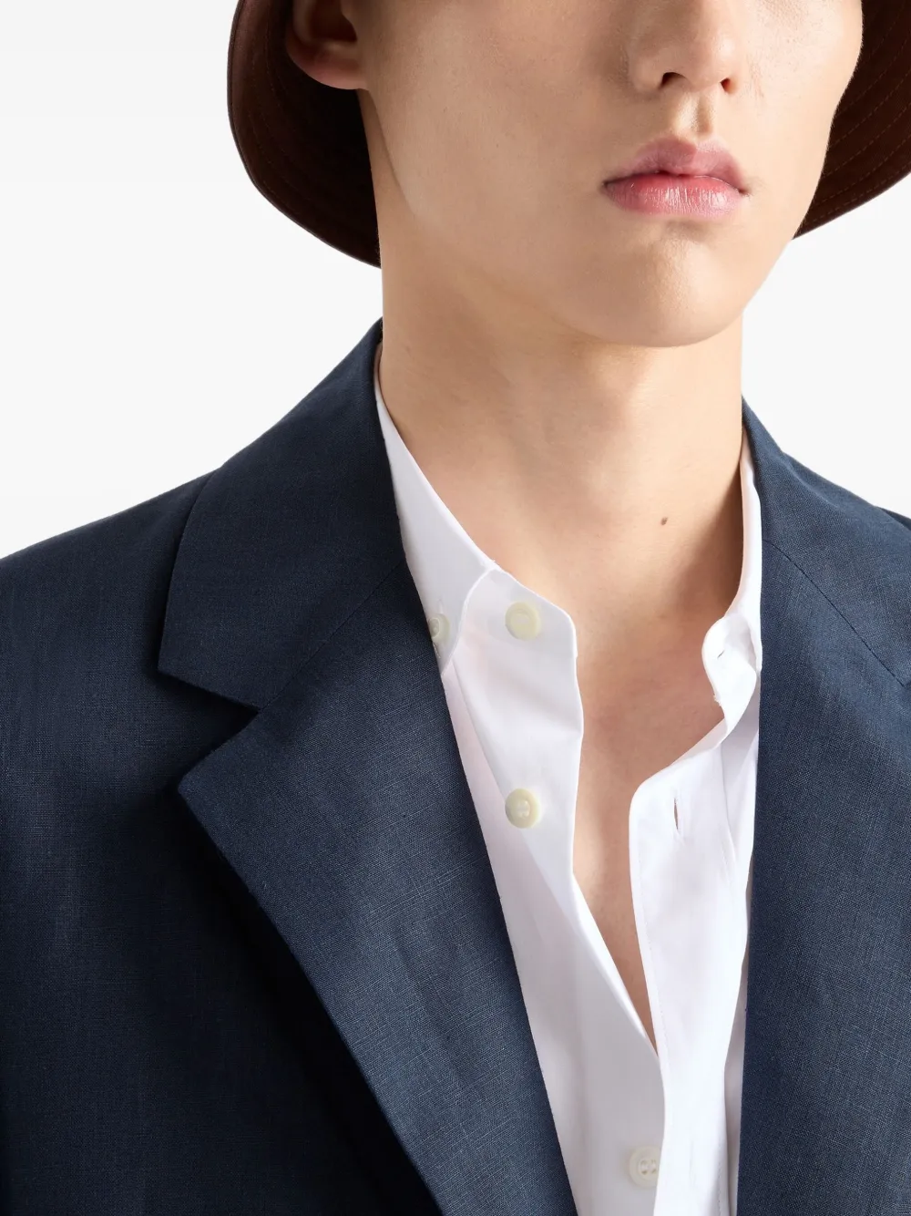 Prada Linnen blazer met enkele rij knopen Blauw