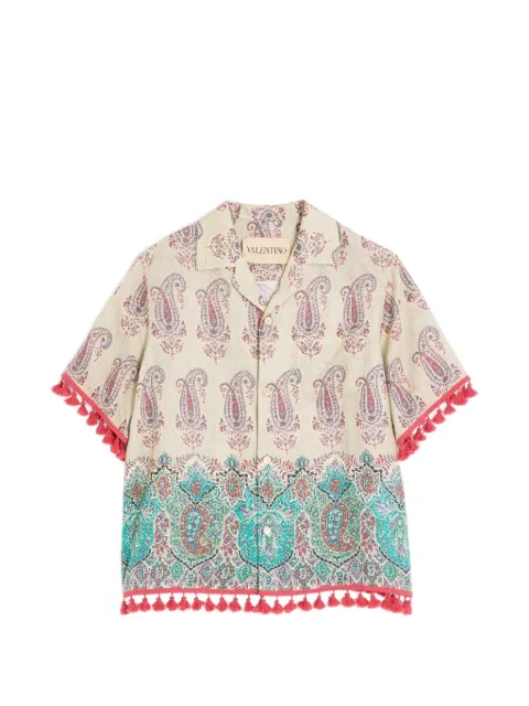 Valentino Garavani lightweight linen bowling shirt with Voyage Imaginaire print