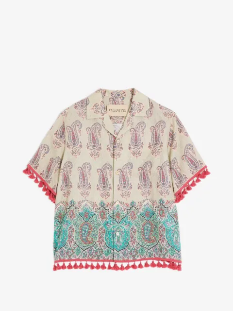 Valentino Garavani lightweight linen bowling shirt with Voyage Imaginaire print