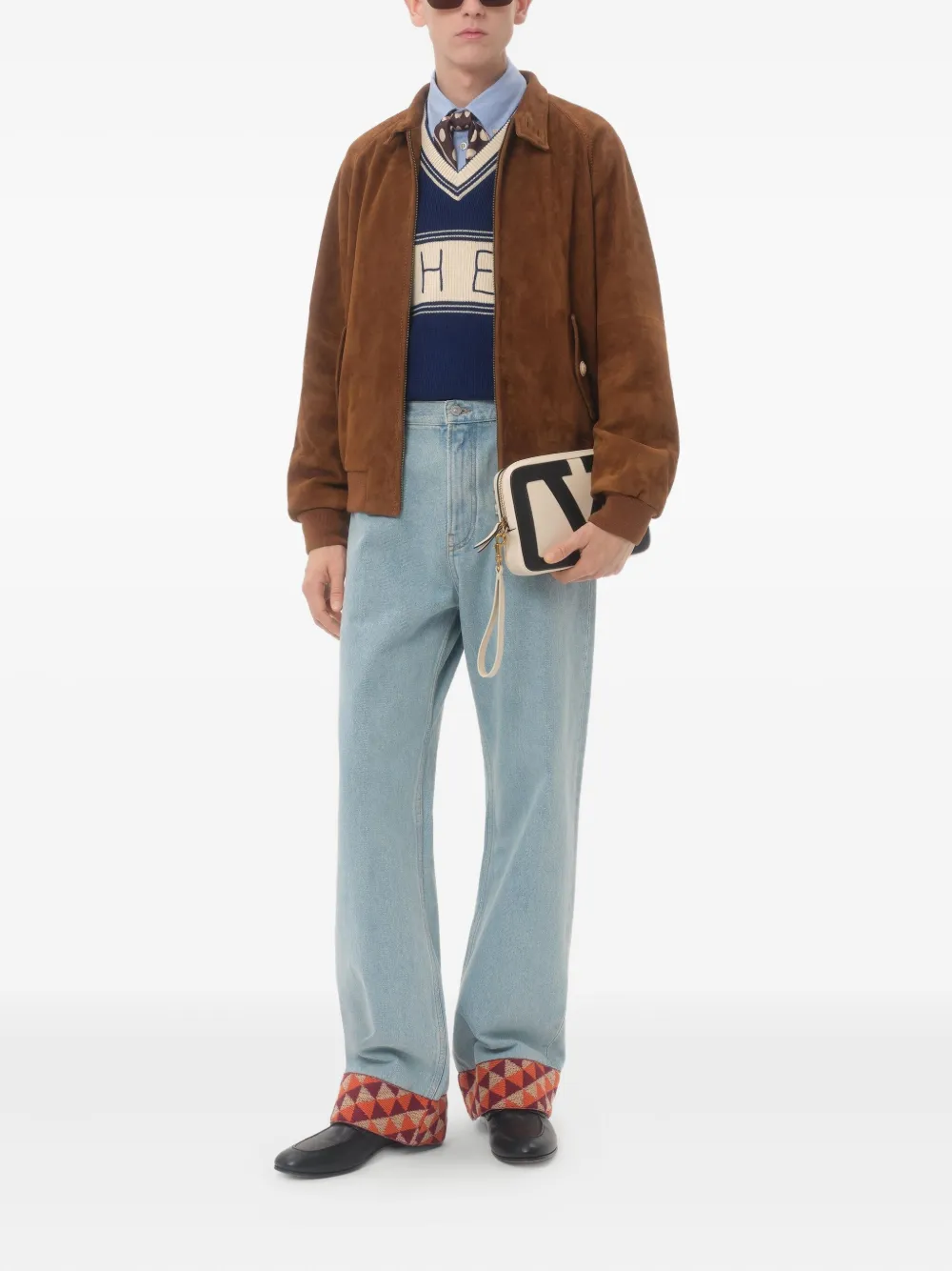 Valentino Garavani DENIM PANTS WITH JACQUARD HEM - Blauw