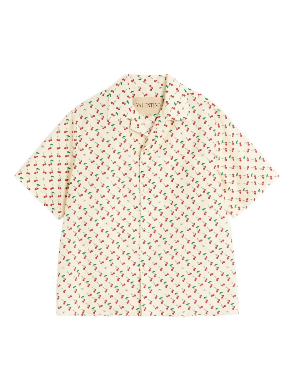 Valentino Garavani COTTON POPLIN BOWLING SHIRT WITH CHERRYFIC PRINT Beige