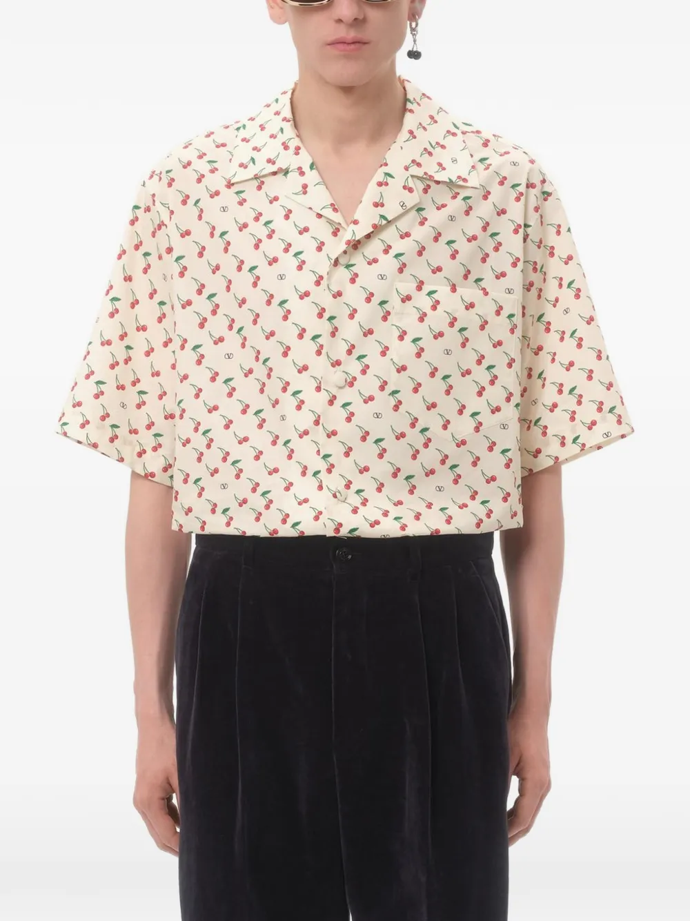 Valentino Garavani Bowlingshirt met Cherryfic-print Beige