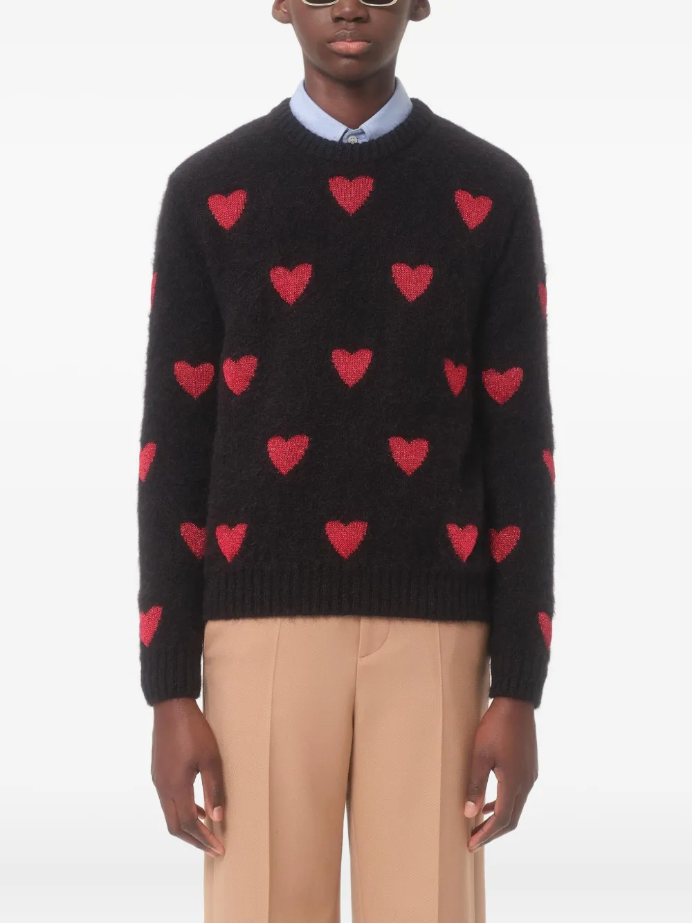 Valentino Garavani Trui met V-hals en hartpatroon Zwart