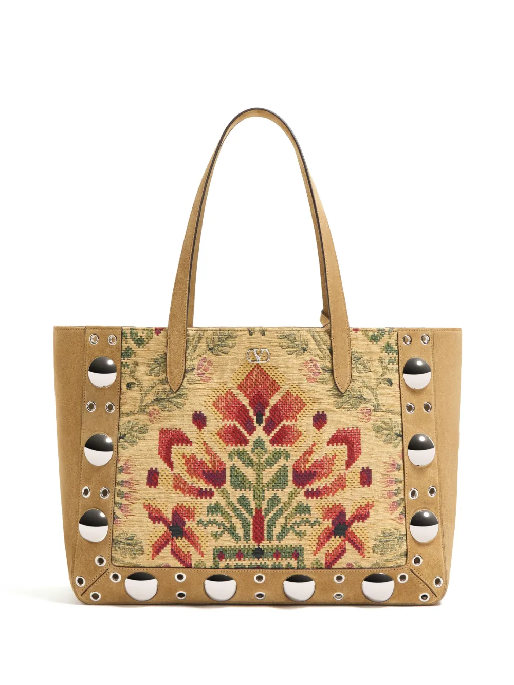 Valentino Garavani Garavani Nellcôte Medium Shopping Bag In Jacquard Fabric In Neutral