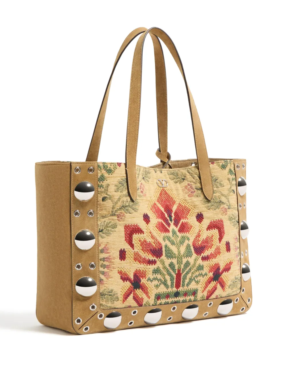 Valentino Garavani Garavani Nellcôte Medium Shopping Bag In Jacquard Fabric In Neutral