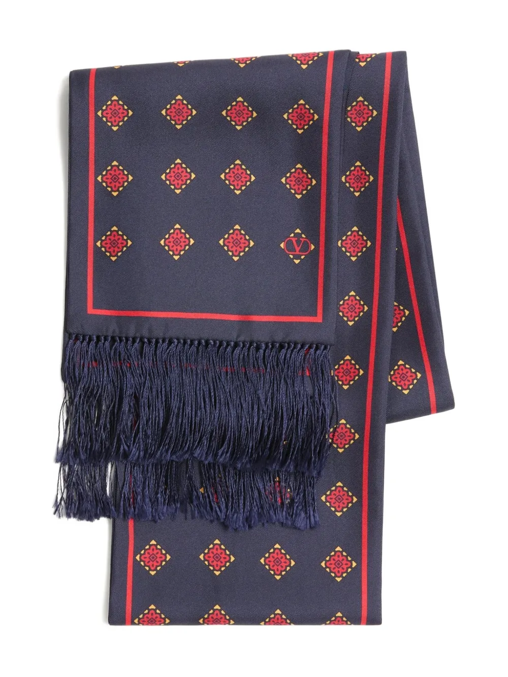 Valentino Opticool Silk Bandeau Scarf With Fringe