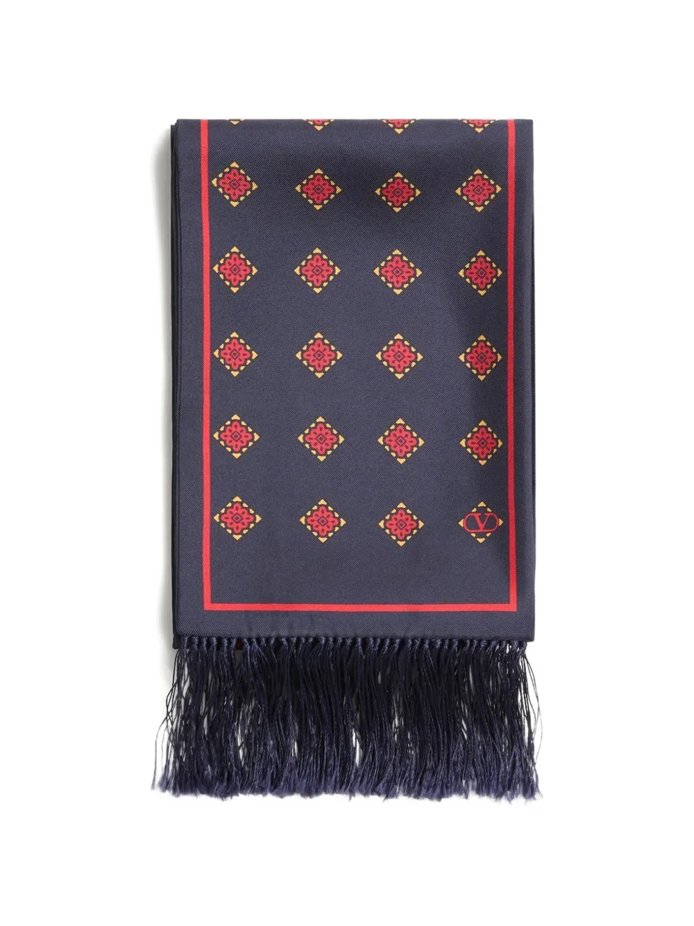 Valentino Garavani OPTICOOL SILK BANDEAU SCARF WITH FRINGE - Blu