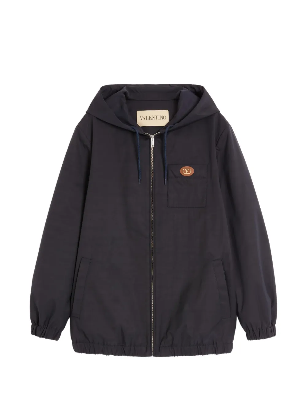 Valentino Garavani NYLON HOODED JACKET WITH VLOGO PATCH - Blu