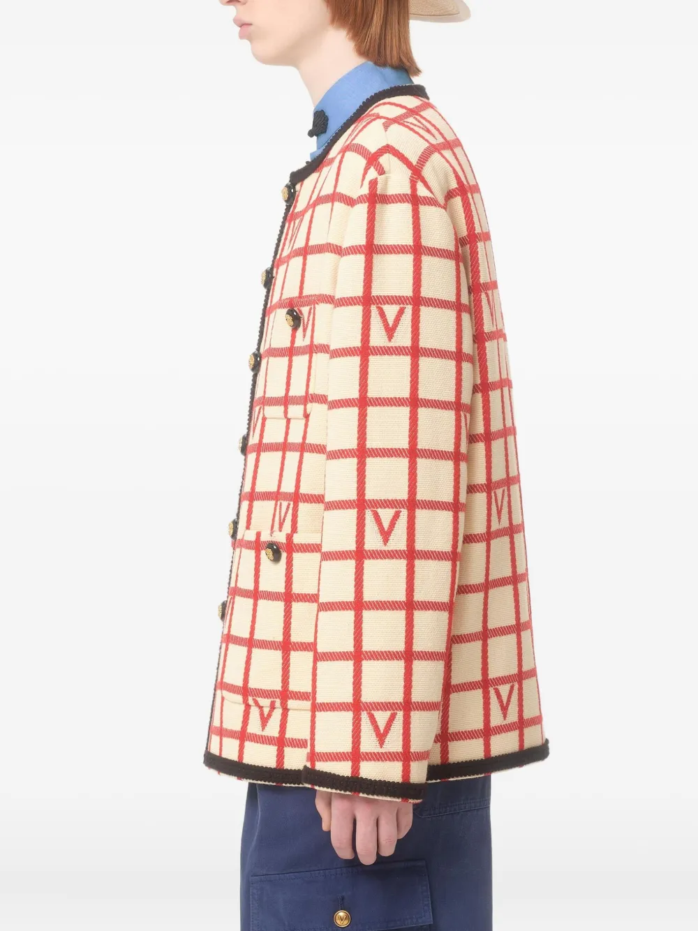 Valentino Checked Button-up Cardigan In Neutral