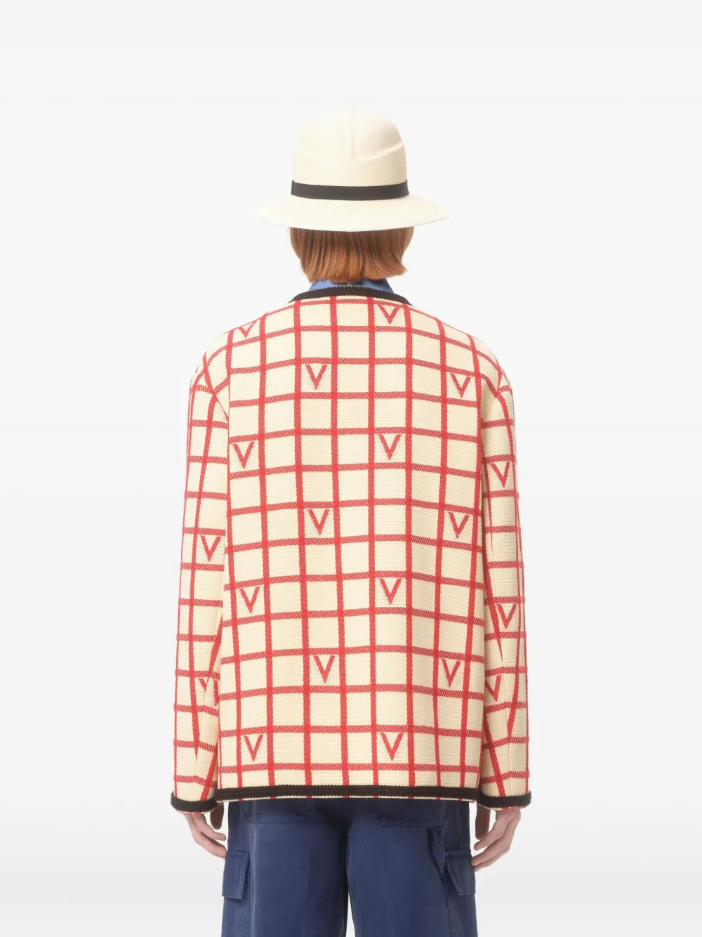 Valentino Checked Button-up Cardigan In Neutral