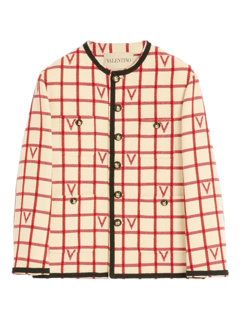 Valentino Checked Button-up Cardigan In Neutral
