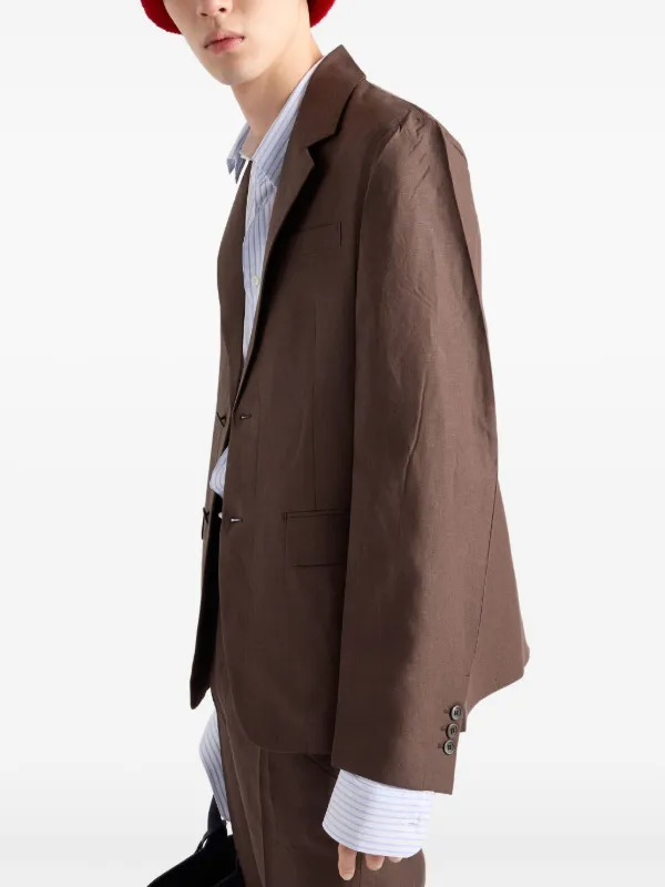 Prada single-breasted Linen Blazer | Brown | FARFETCH