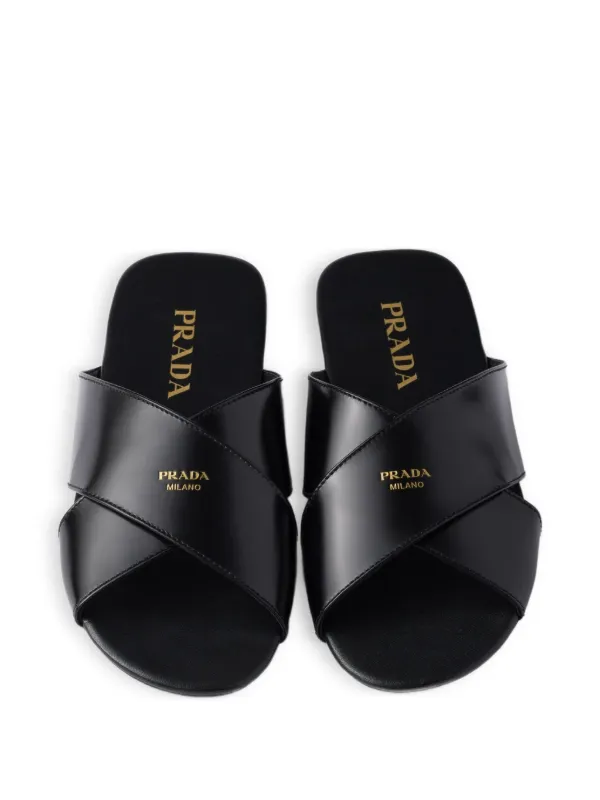 Prada cross-strap Sandals | Black | FARFETCH