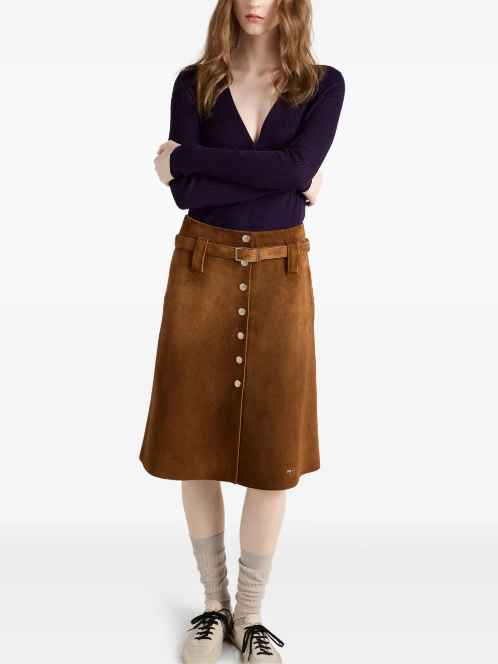 Prada Suède rok met knopen Bruin
