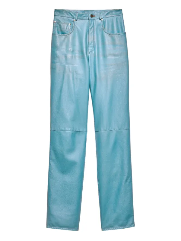 Prada Leather Trousers | Blue | FARFETCH