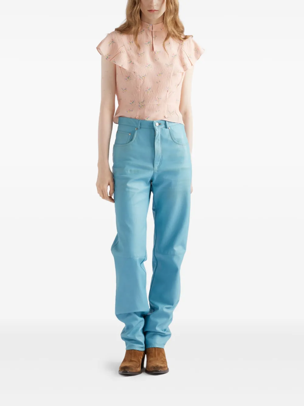 Prada Leren broek - Blauw