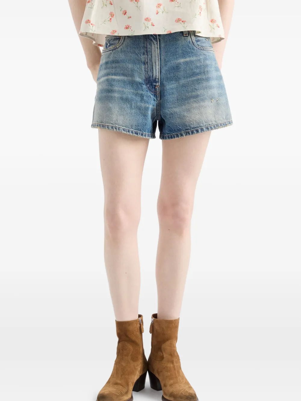 Prada Womens Blue Washed Regular-fit Denim Shorts In Blue