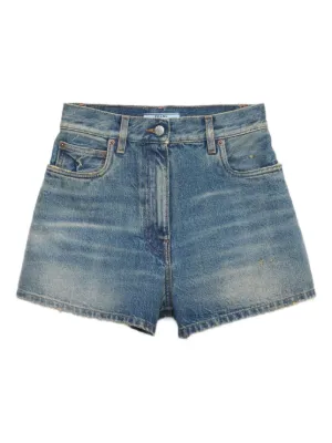 Prada triangle-logo Denim Shorts | Blue | FARFETCH