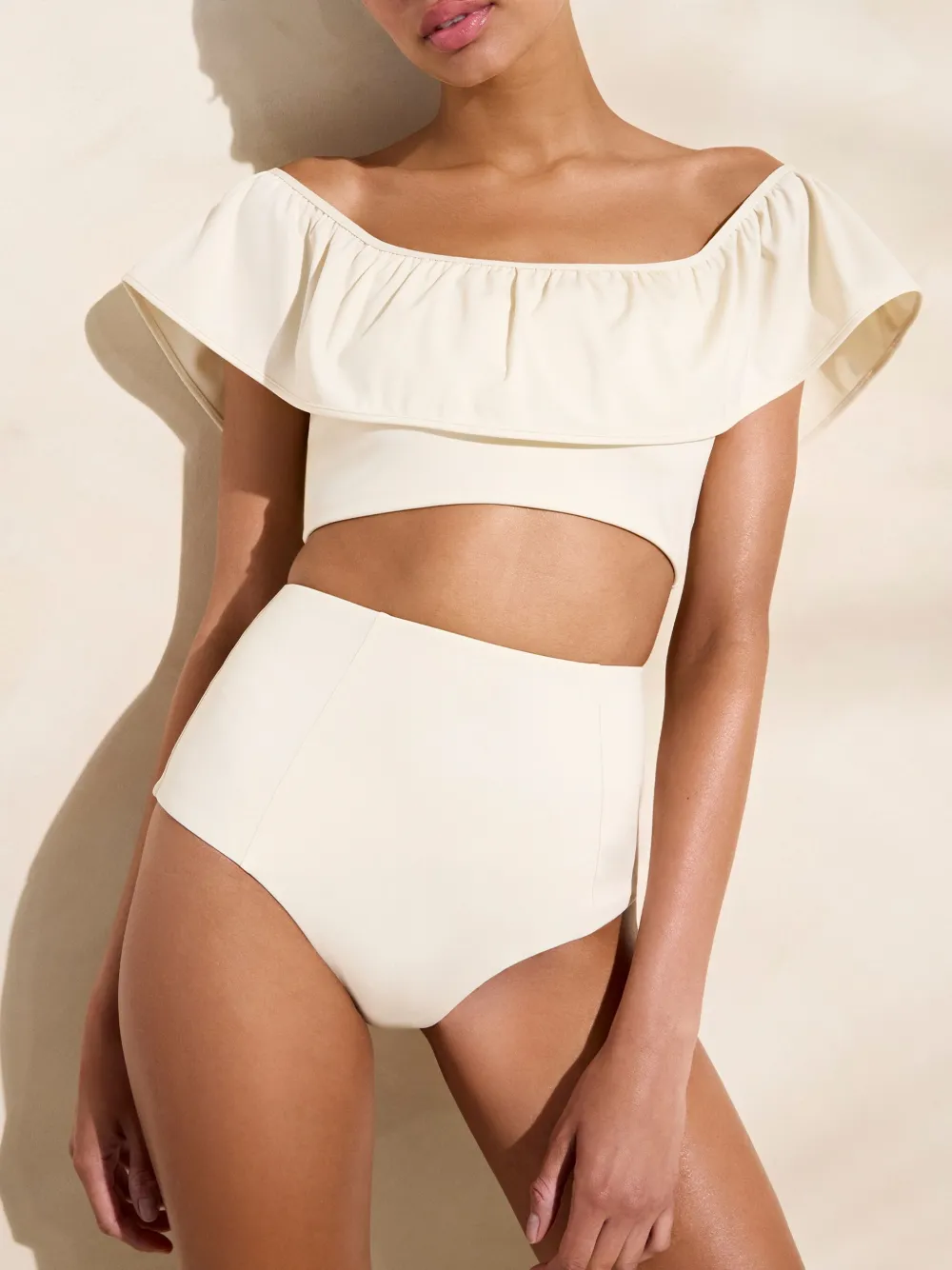 Shop Marie Oliver Emily Ruffled Swim Top In 白色