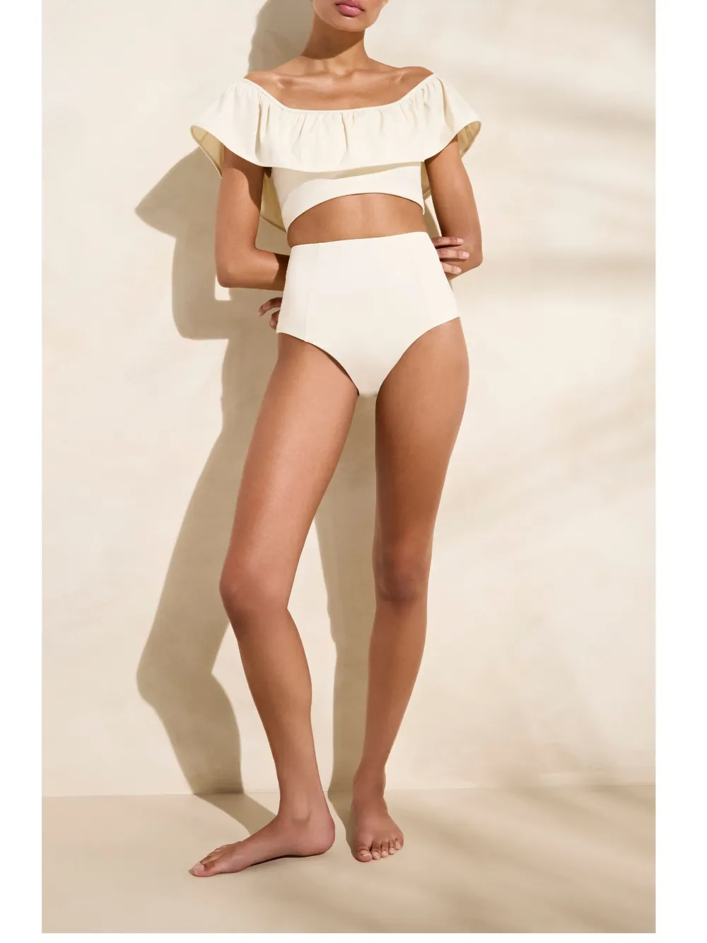 Shop Marie Oliver Emily Ruffled Swim Top In 白色