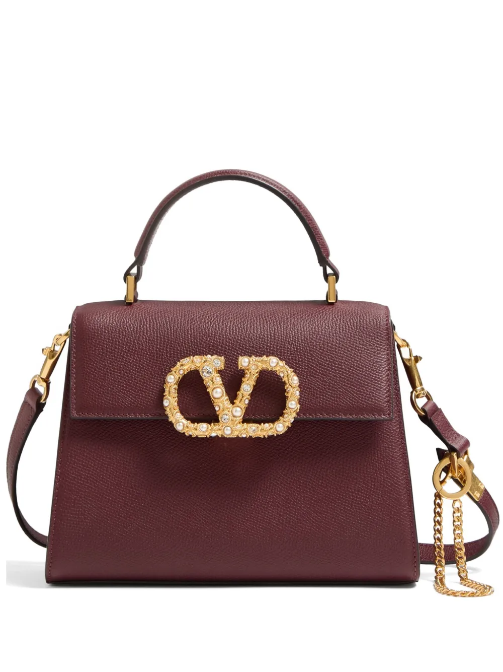 Valentino Garavani VSLING SMALL HANDBAG IN GRAINY CALFSKIN WITH JEWEL LOGO - Marrone