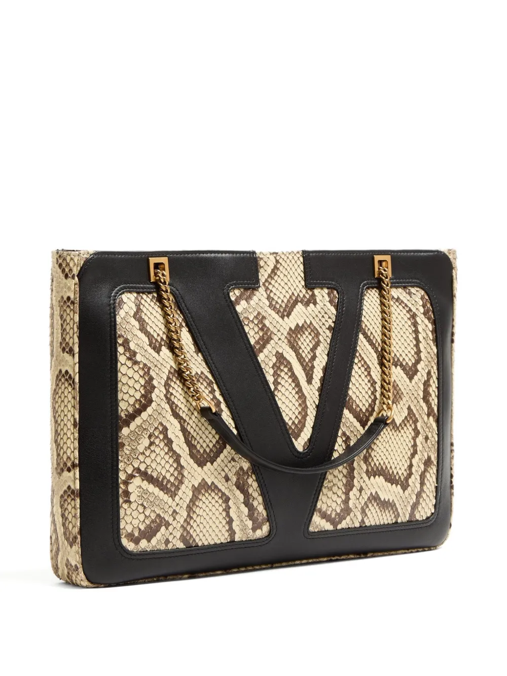 Valentino Garavani Leren shopper met slangen-patroon Beige