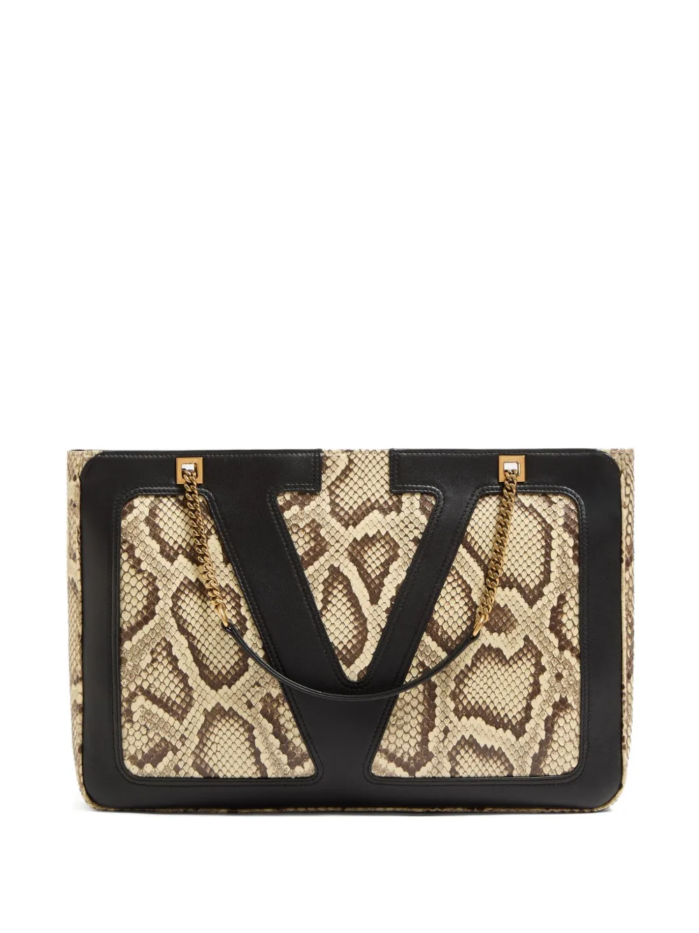Valentino Garavani Leren shopper met slangen-patroon Beige