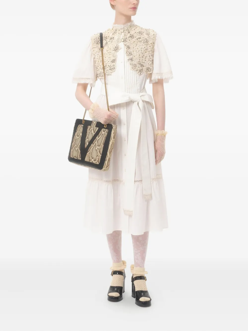 Valentino Garavani Leren shopper met slangen-patroon Beige