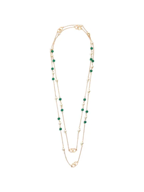 Valentino Garavani Vlogo Signature long necklace in metal, pearls and knurled glass