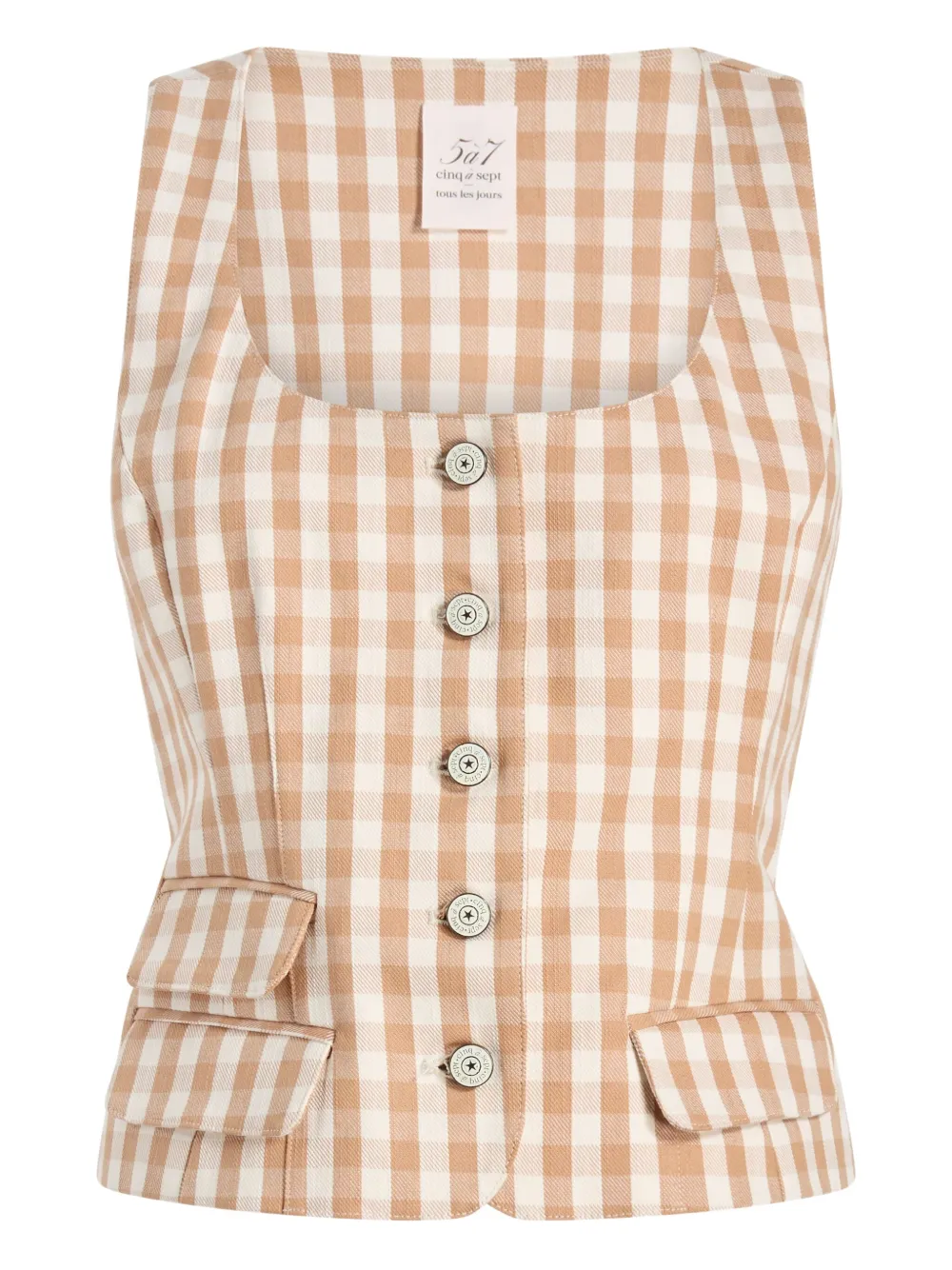 Cinq A Sept Denim top met gingham ruit Beige