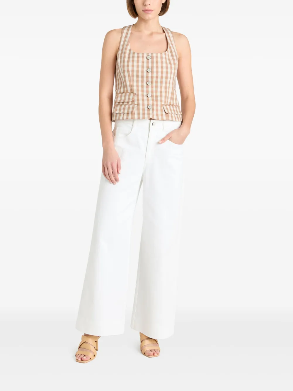 Cinq A Sept Denim top met gingham ruit Beige