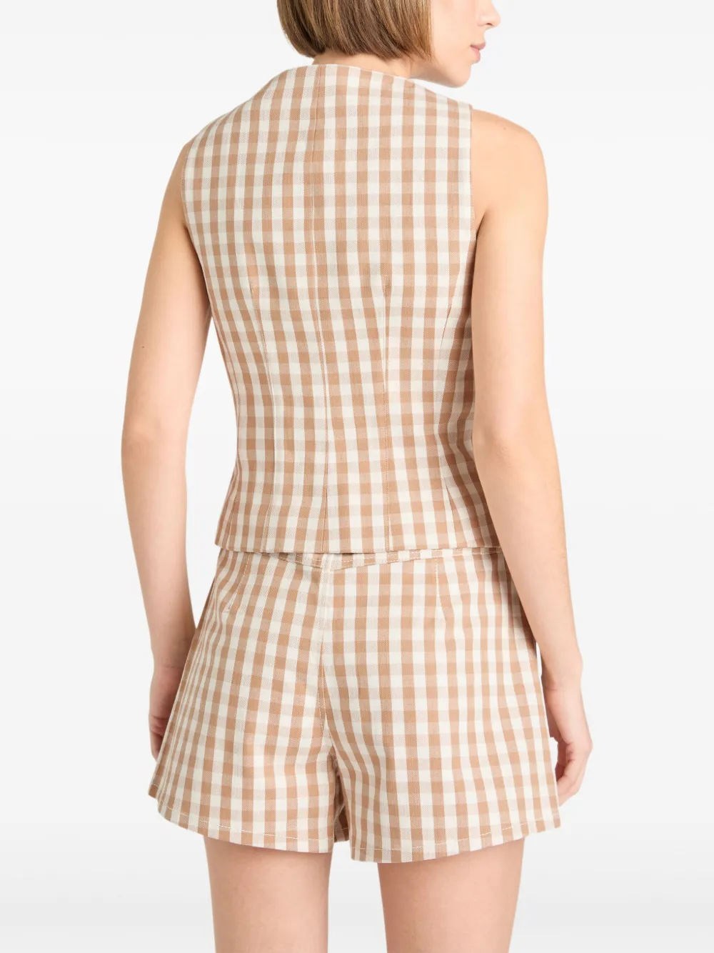 Cinq A Sept Denim top met gingham ruit Beige