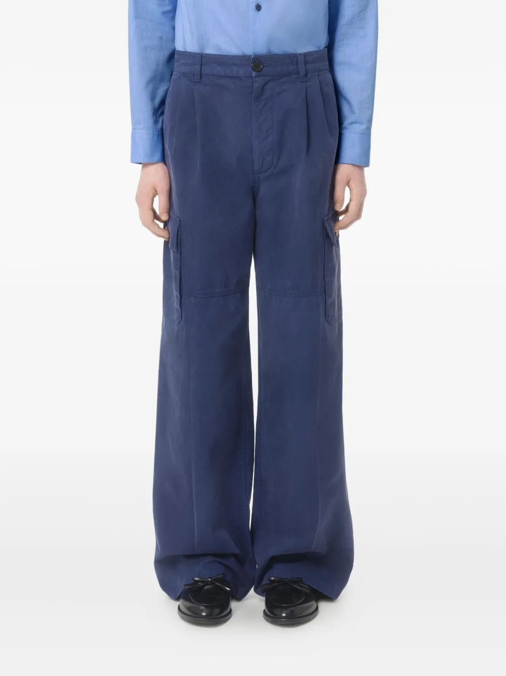 Valentino Cargo Pocket Wide-leg Trousers In Blue