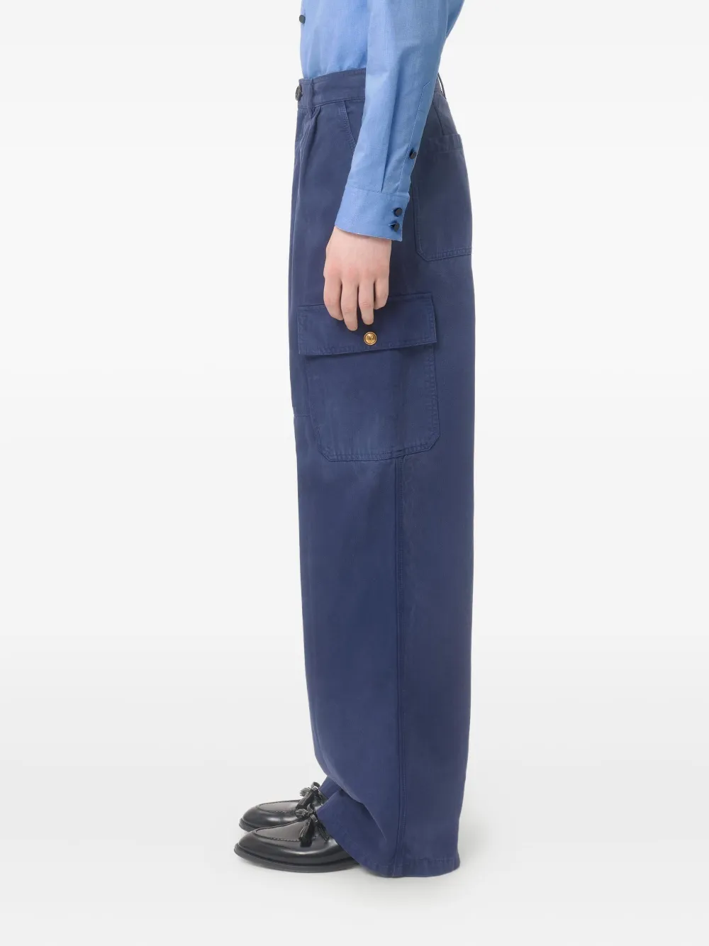 Valentino Cargo Pocket Wide-leg Trousers In Blue