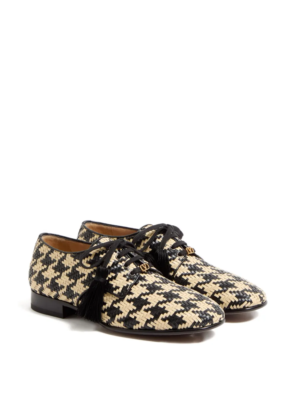Valentino Garavani tassel-detail houndstooth loafers White