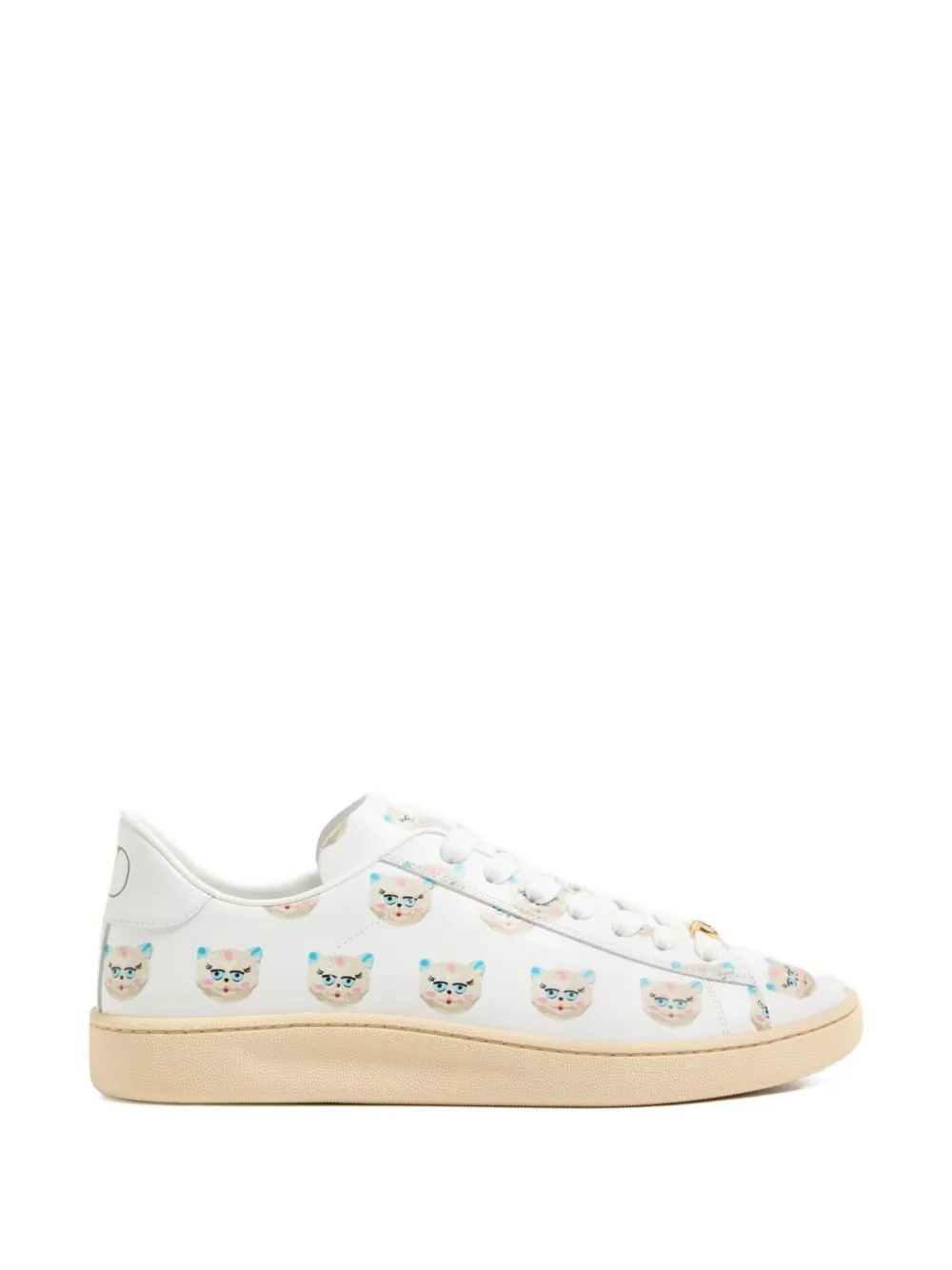 Valentino Garavani ROYCO SNEAKER IN NAPPA CALFSKIN WITH LE CHAT DE LA MAISON MOTIF - Bianco