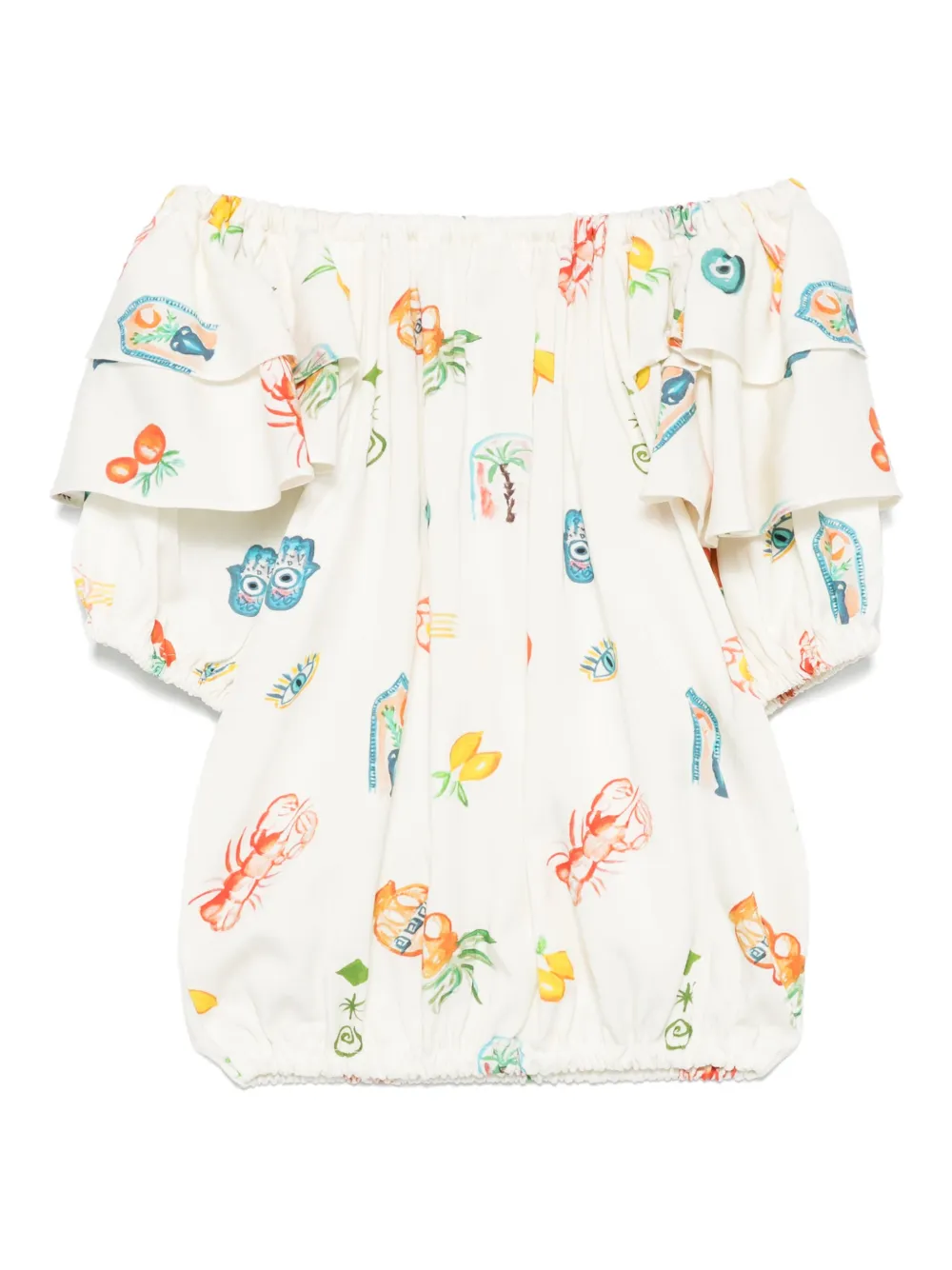 Andorine Shirt print en ruches Beige