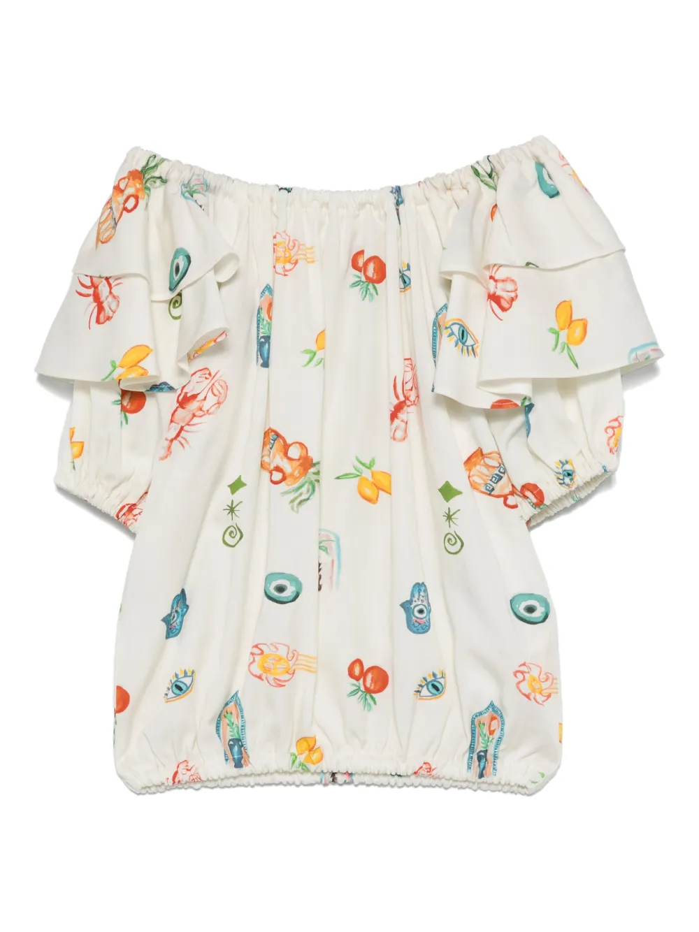 Andorine Shirt print en ruches Beige