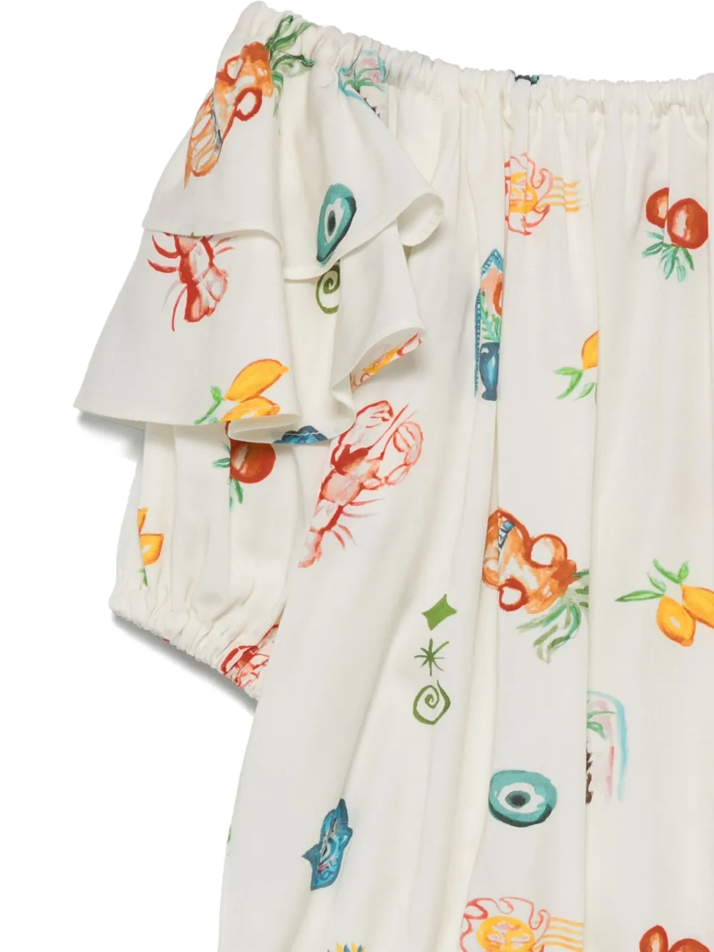 Andorine Mediterranean-print Ruffle Blouse - Neutrals 