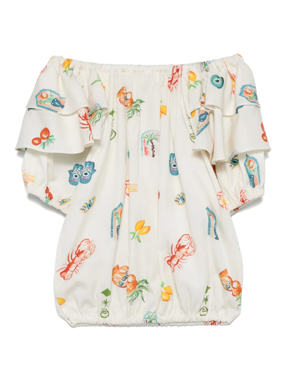 Andorine Gerüschte Bluse mit mediterranem Print | Blusen | Image 2