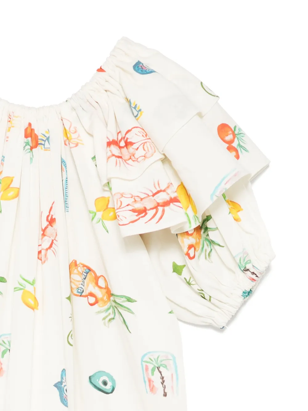Andorine Jurk print en ruches Wit