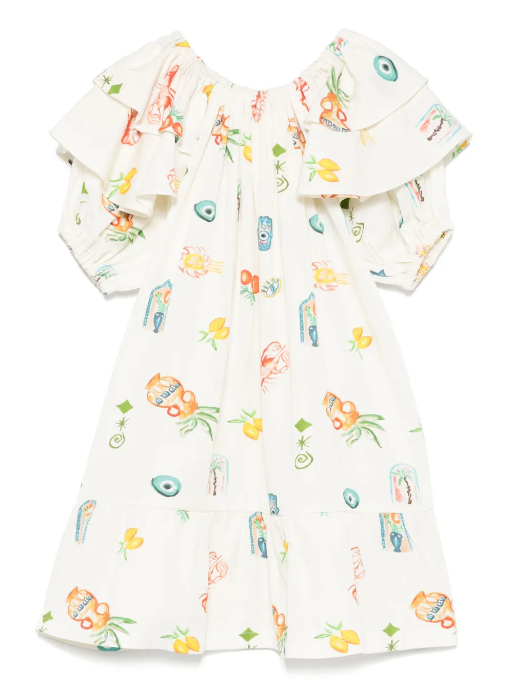 Andorine Jurk print en ruches Wit