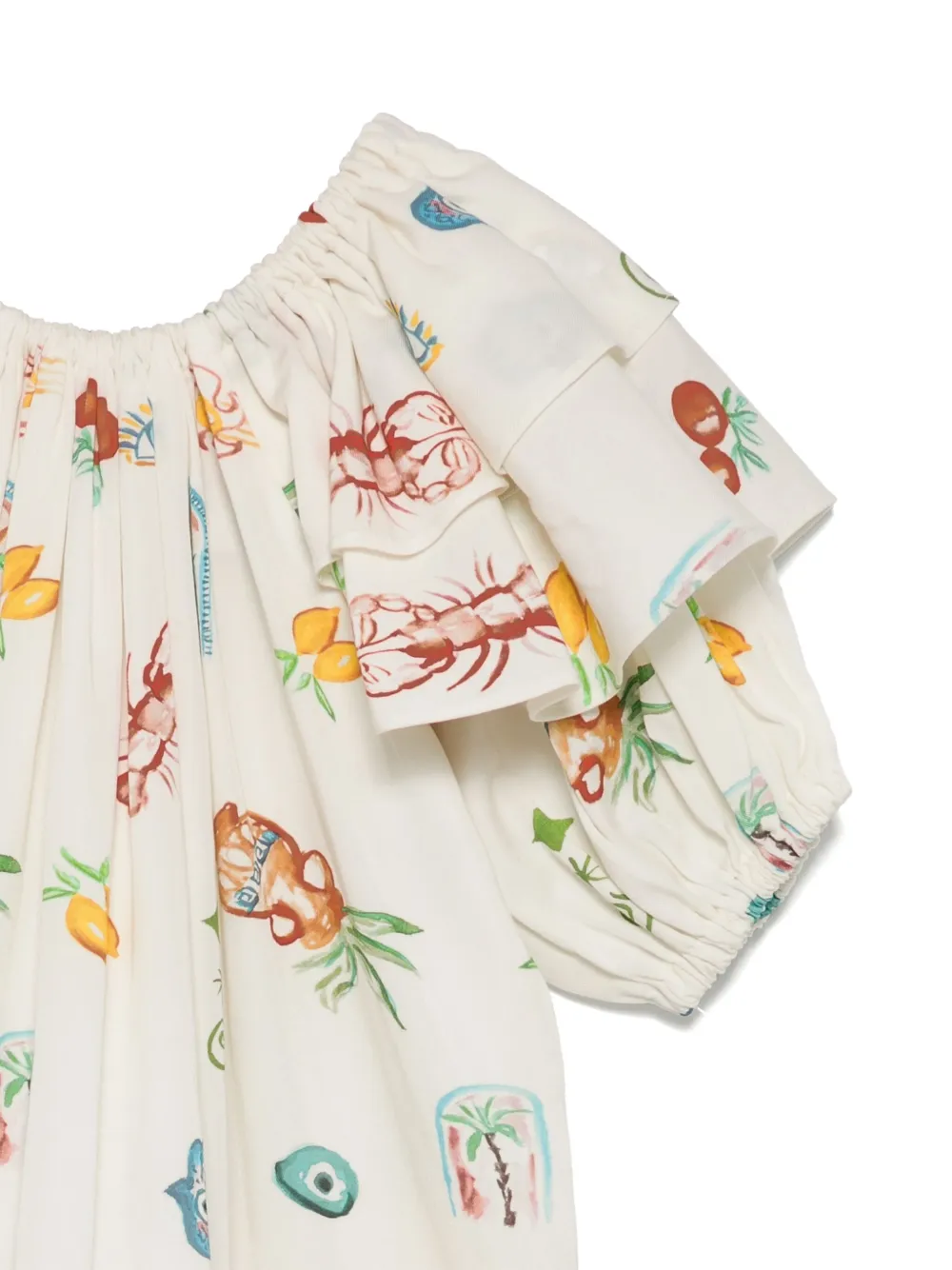Mediterranean-Print Ruffled Dress