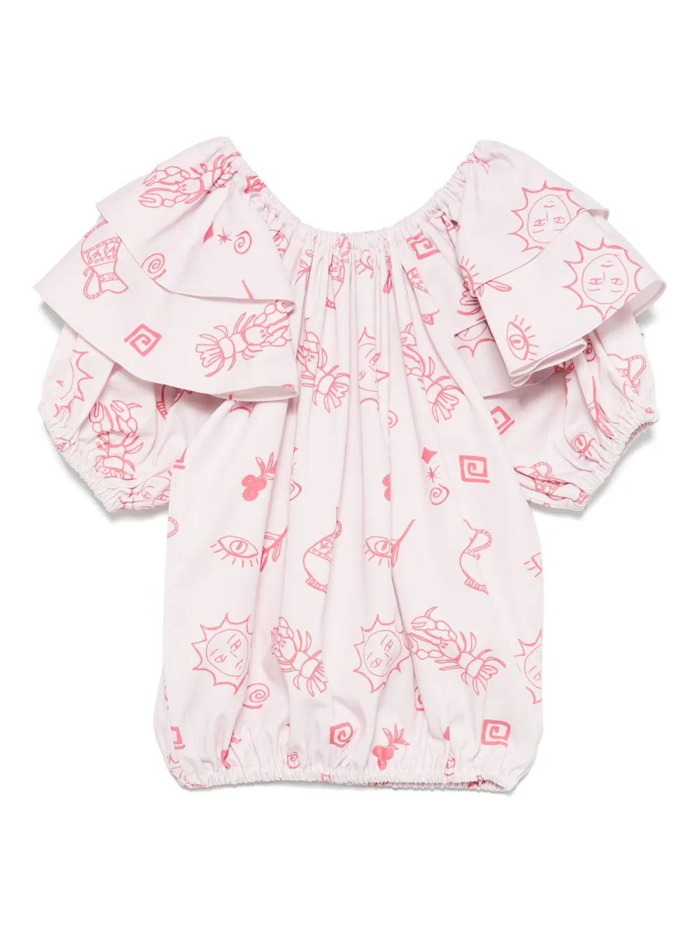 Andorine Shirt met print en ruches Roze