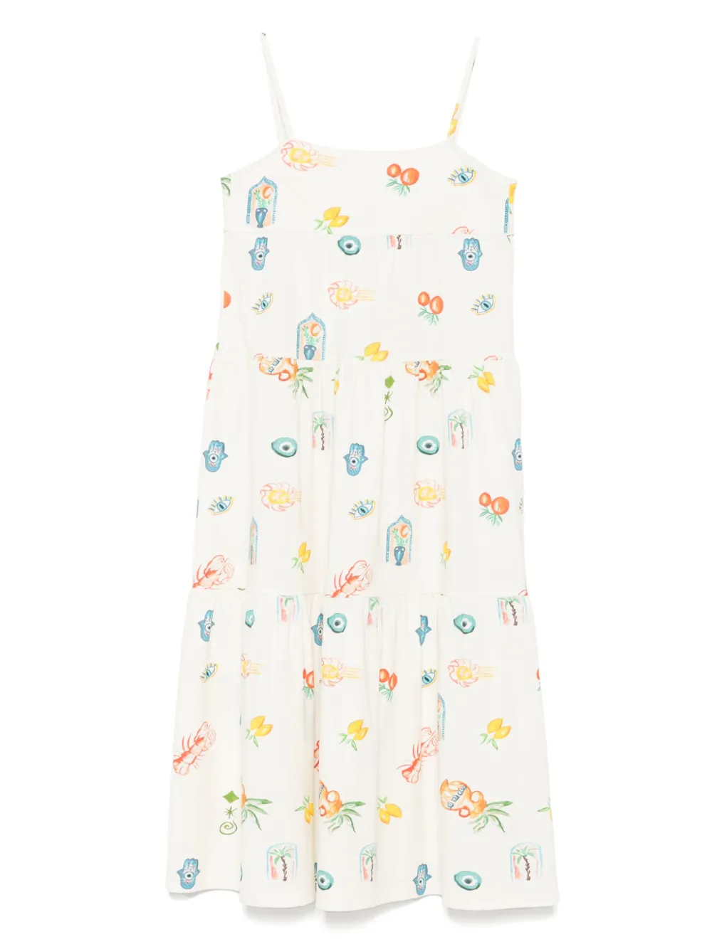 Andorine Mediterranean-print Tiered Dress In White