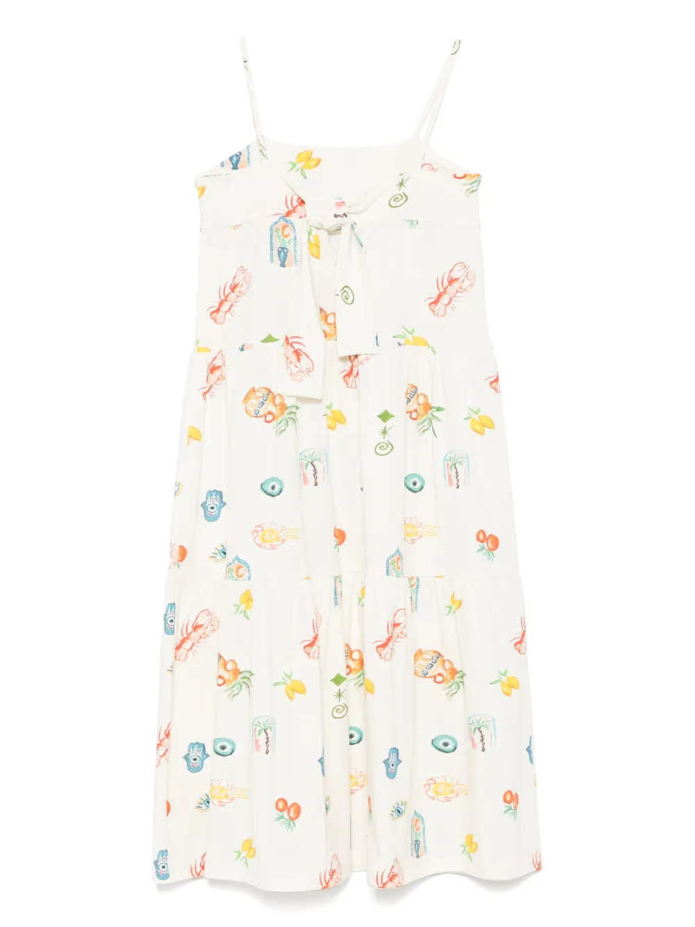 Andorine Gelaagde jurk met mediterrane print Wit