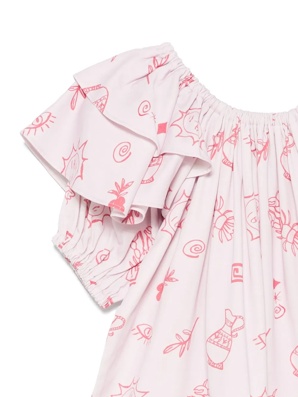Andorine Jurk met zomerprint en ruches Roze
