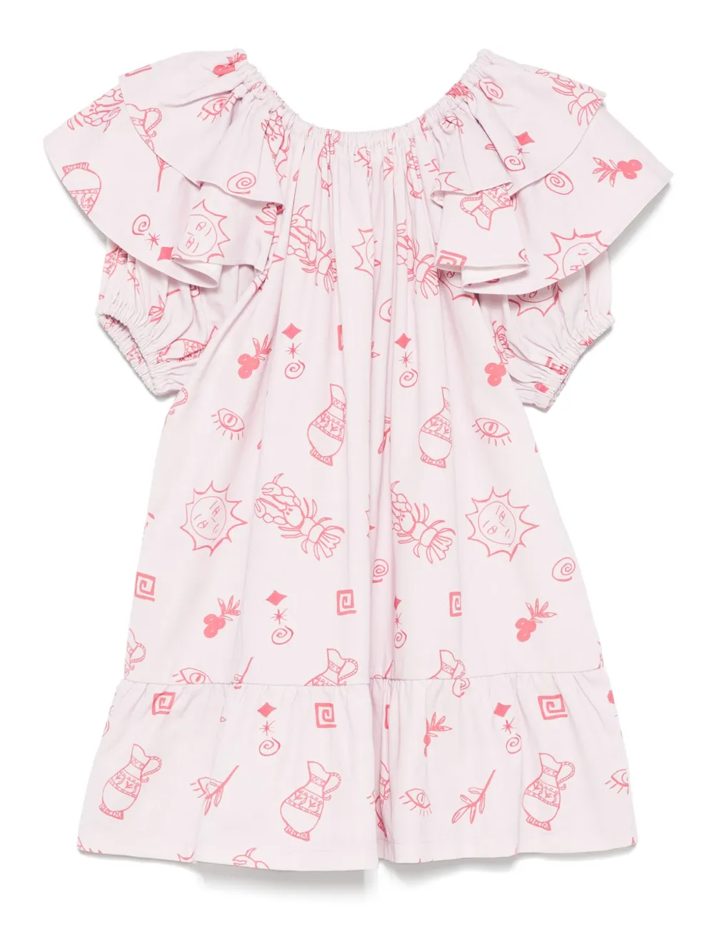Andorine Jurk met zomerprint en ruches Roze