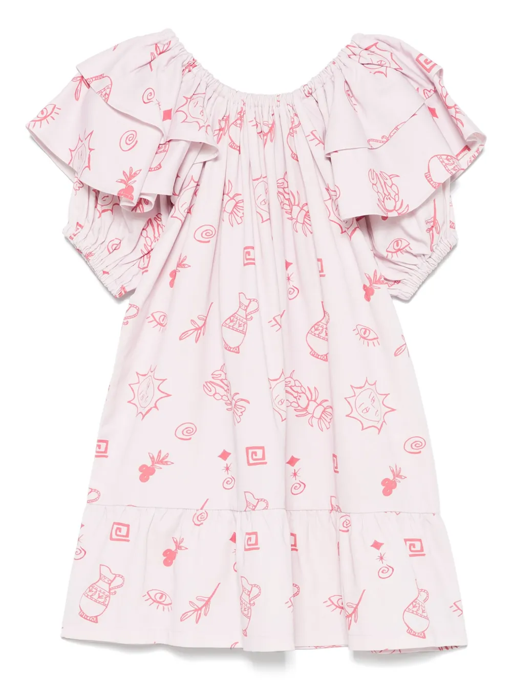 Andorine Summer-print Ruffled Dress In Pink
